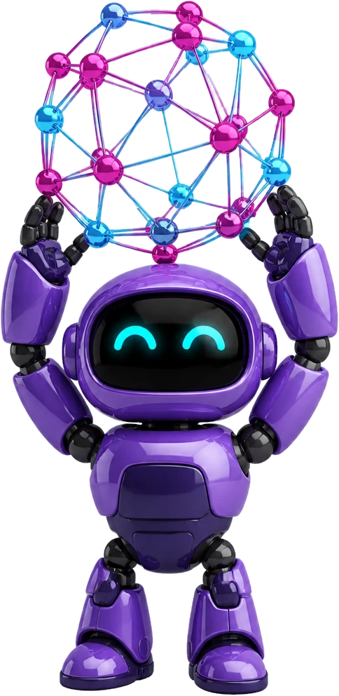 Mascotte tenant un réseau de neurones lumineux